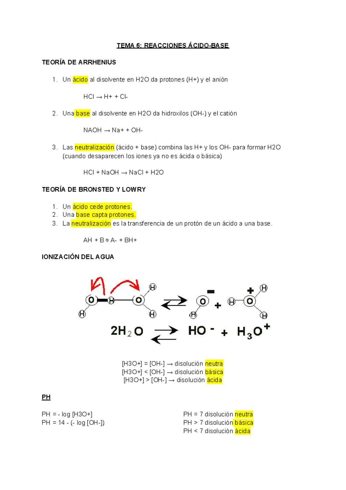 Reacciones Ácido-BASE - TEMA 6: REACCIONES ÁCIDO-BASE TEORÍA DE ...