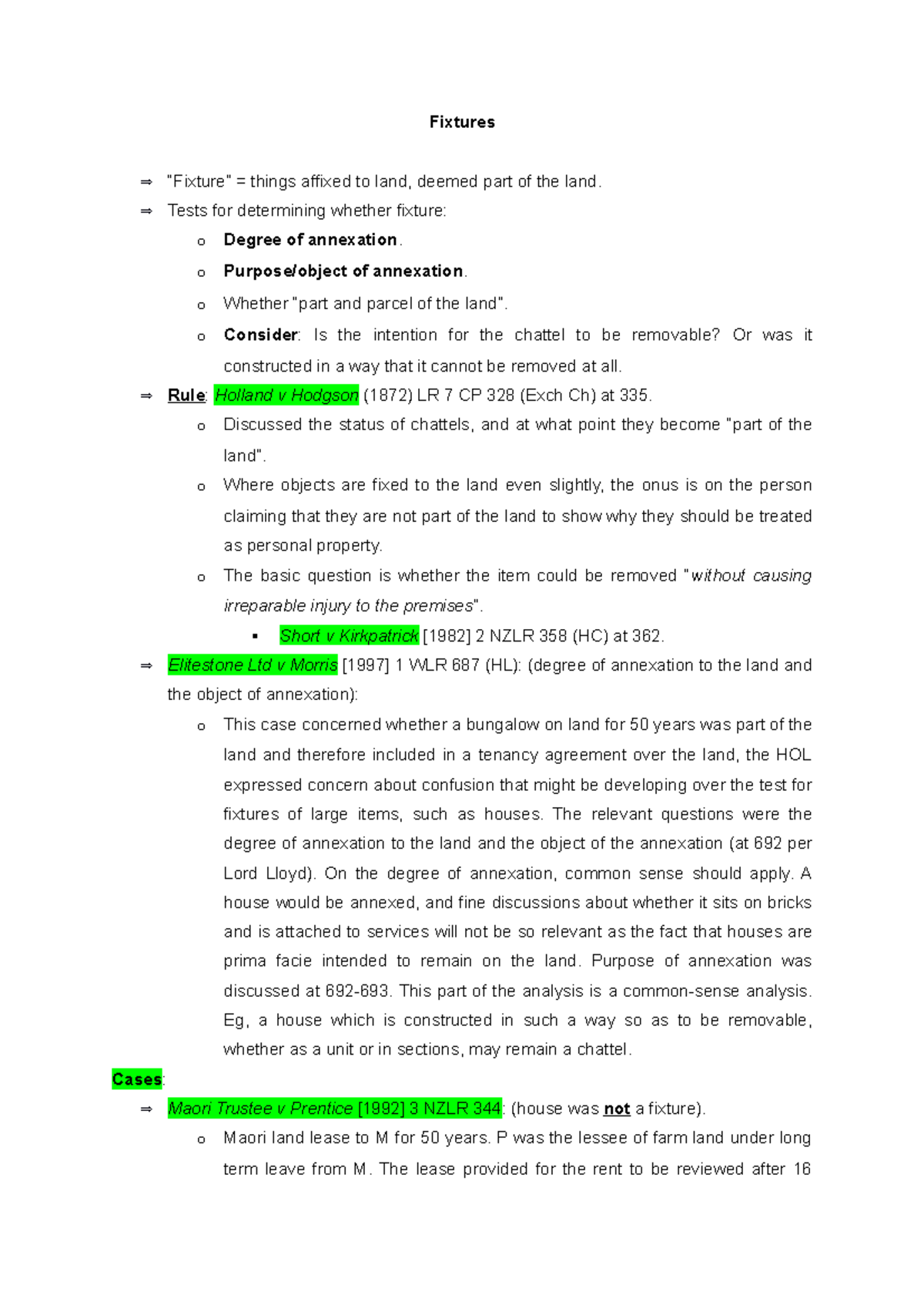 Week 3 Fixtures Extent of Freehold Fixtures “Fixture” = things