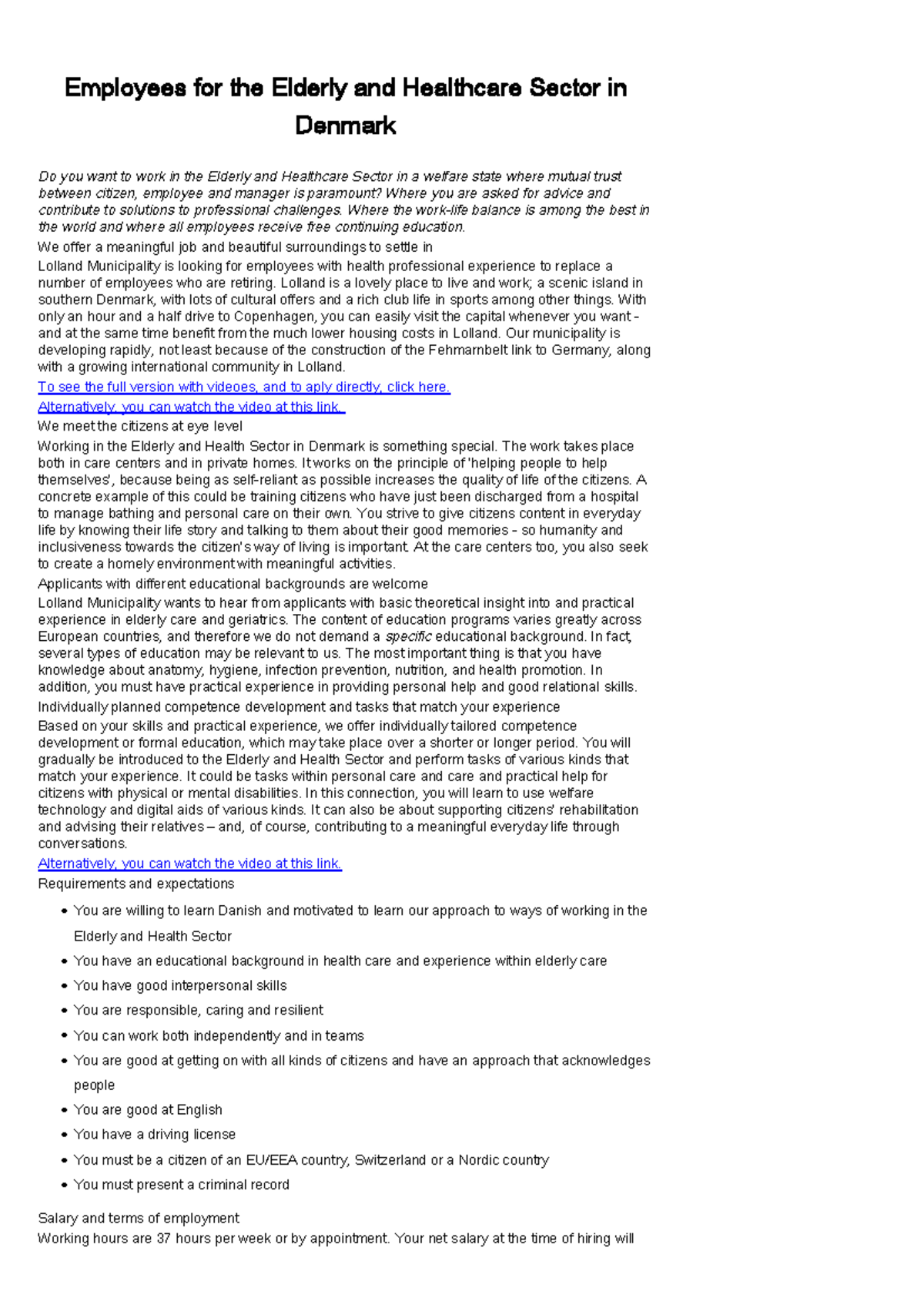 Employees for the Elderly and Healthcare Sector in Denmark - Where the ...