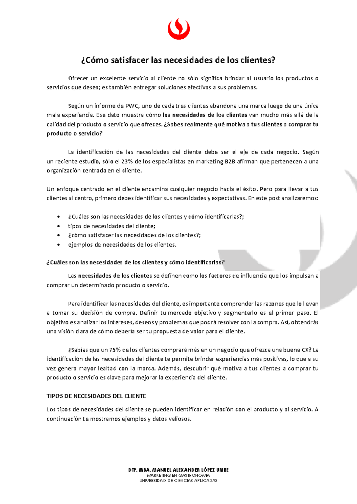 S1 CL ¿Cómo satisfacer las necesidades de los clientes - DTP. MBA ...