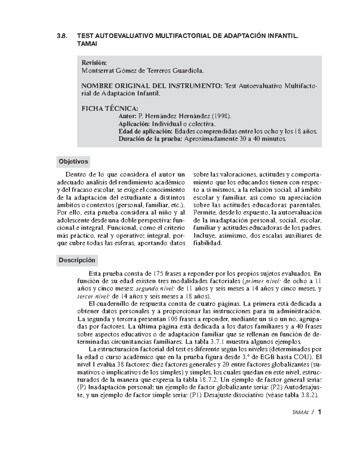 Seccion 3 8 - TAMAI / 1 3. TEST AUTOEVALUATIVO MULTIFACTORIAL DE ...