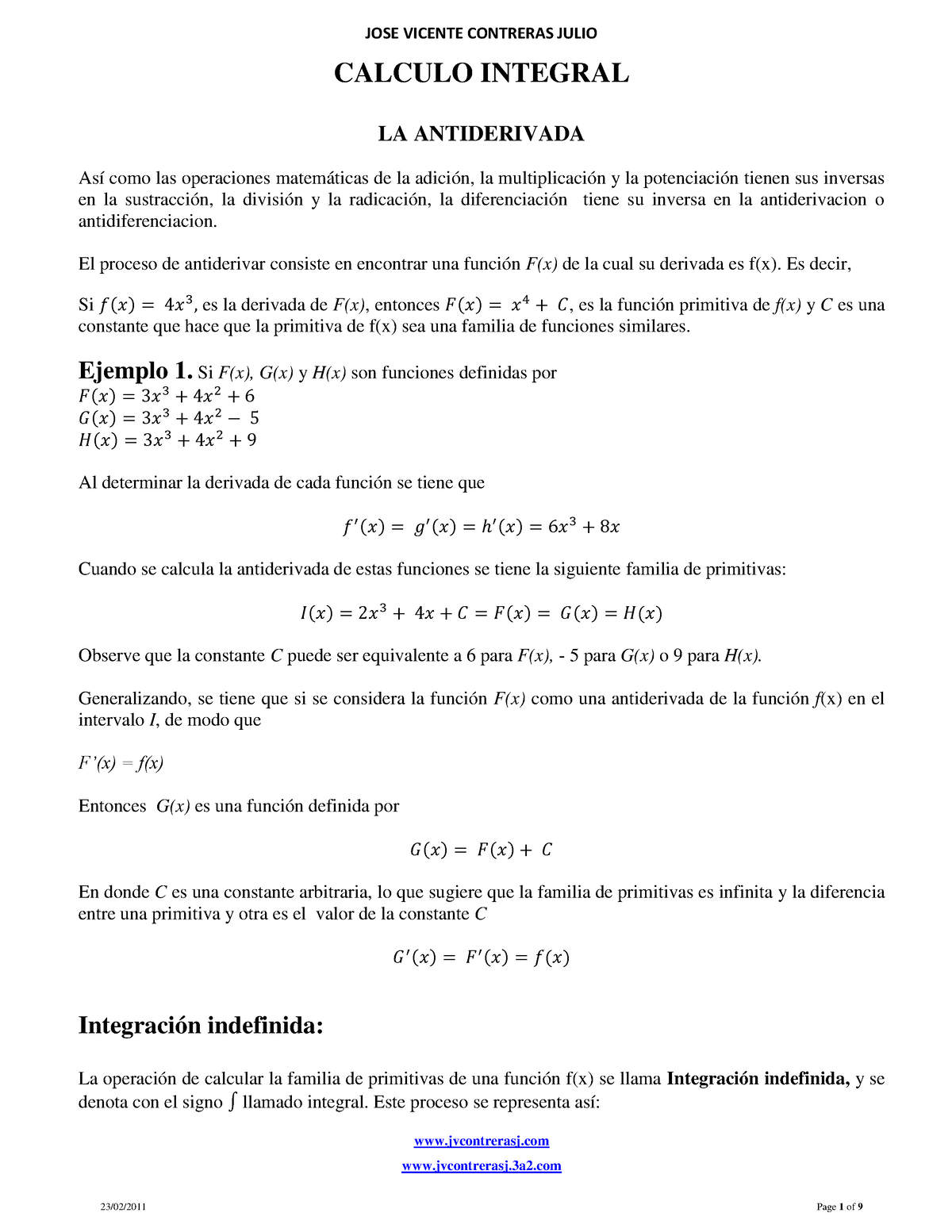 LA Antiderivada - integrales - jvcontrerasj jvcontrerasj.3a2 CALCULO ...