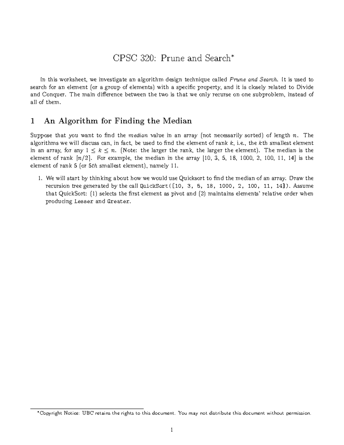 06 prune and search - asst6 - CPSC 320: Prune and Search ∗ In this ...