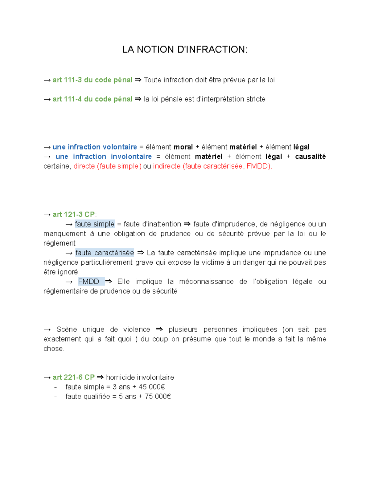 Fiches RP - LA NOTION D’INFRACTION: → art 111-3 du code pénal ⇒ Toute ...