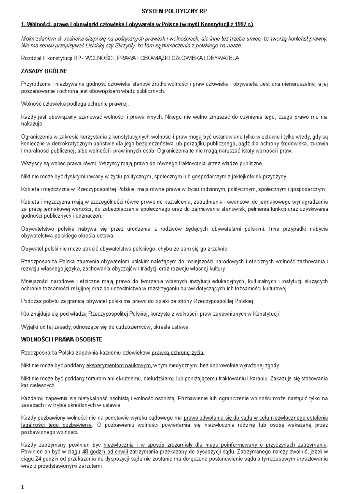 Sprp-skrypt-2 - SYSTEM POLITYCZNY RP Wolności, prawa i obowiązki ...