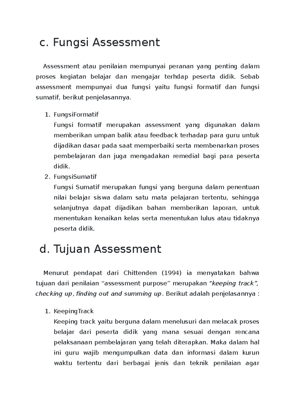 Fungsi Dan Tujuan Assesment - C. Fungsi Assessment Assessment Atau ...