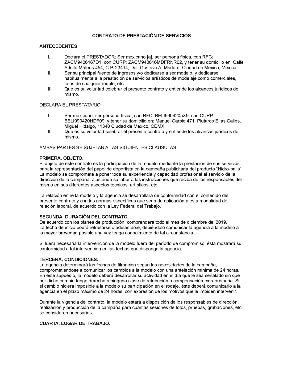 76387611 Contrato de Prestacion de Servicios de Actores - CONTRATO DE  PRESTACIÓN DE SERVICIOS - Studocu