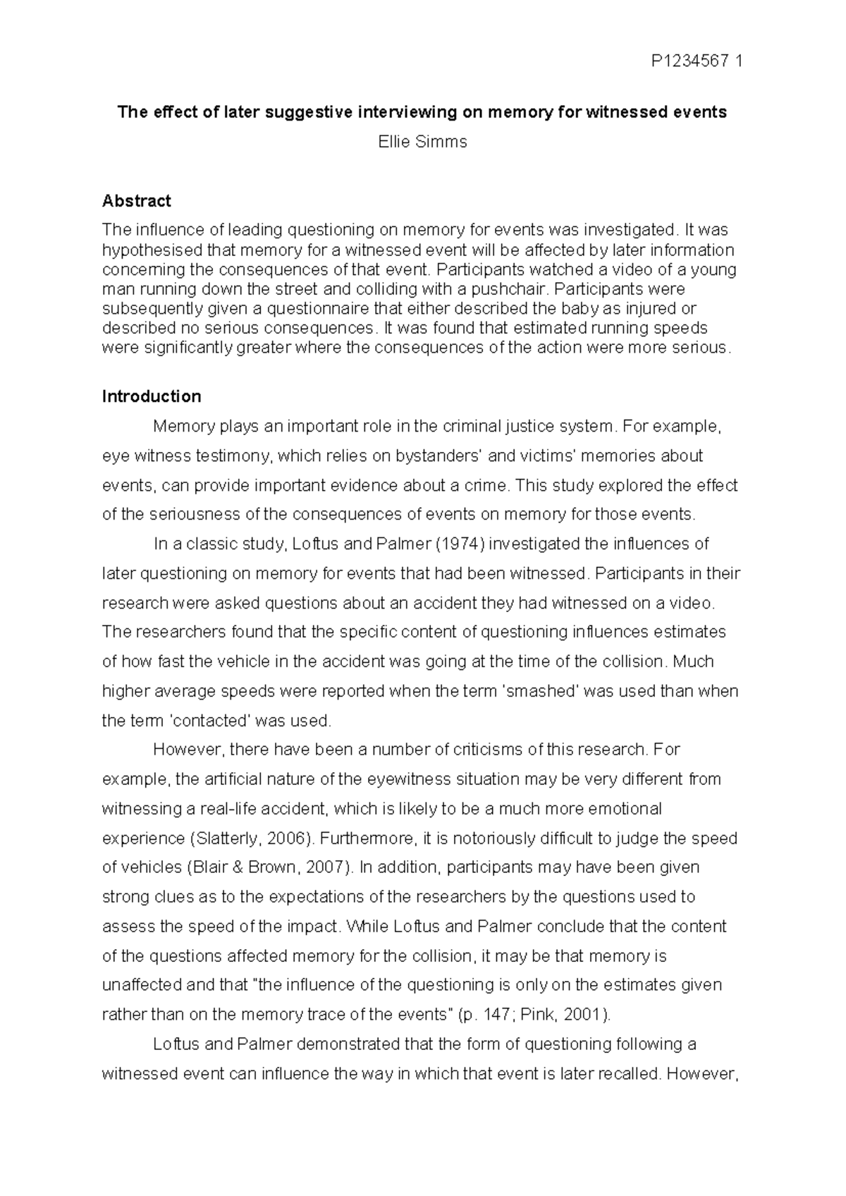PSYC1090 Report - The effect of later suggestive interviewing on memory ...