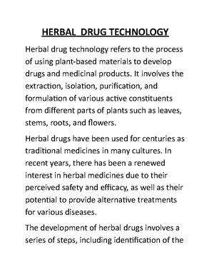 Herbal DRUG Technology 1 - HERBAL DRUG TECHNOLOGY Herbal drug ...
