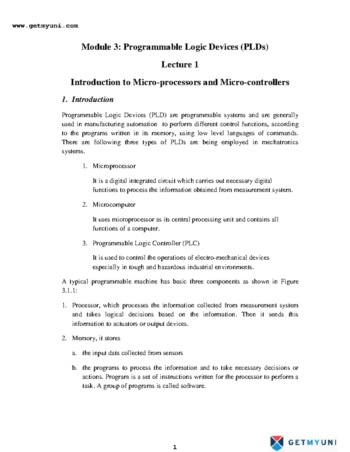 Mechanical engineering mechatronics programmablelogicdevices notes