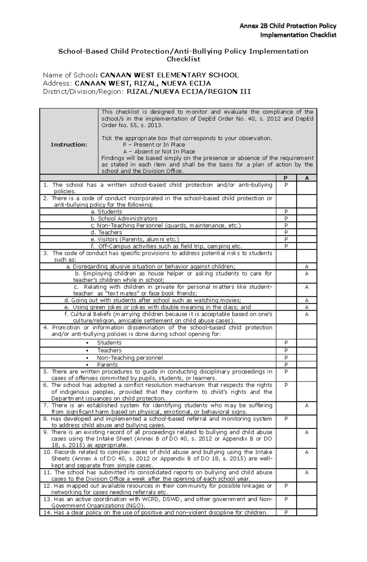 Child Protection Policy Form 2022 Annex 2B Child Protection Policy 