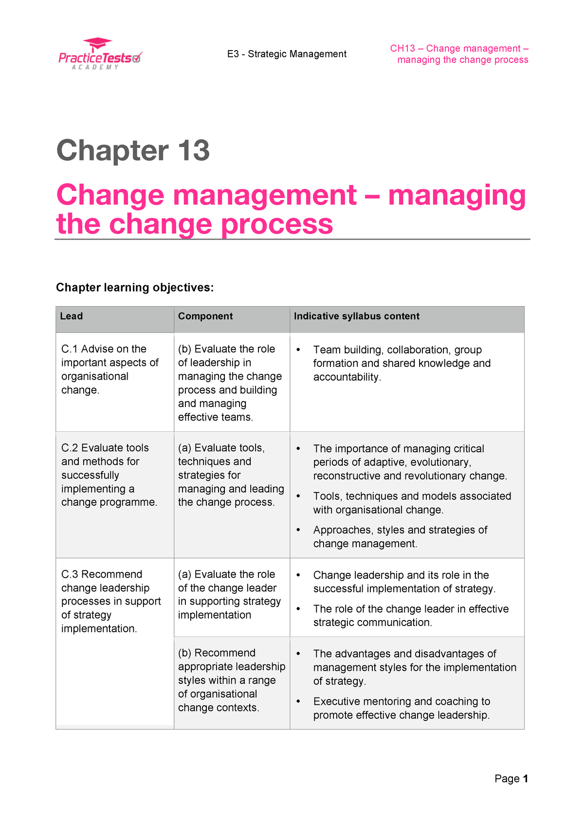 E3 Ch13 Change Management - Managing The Change Process - Chapter 13 ...