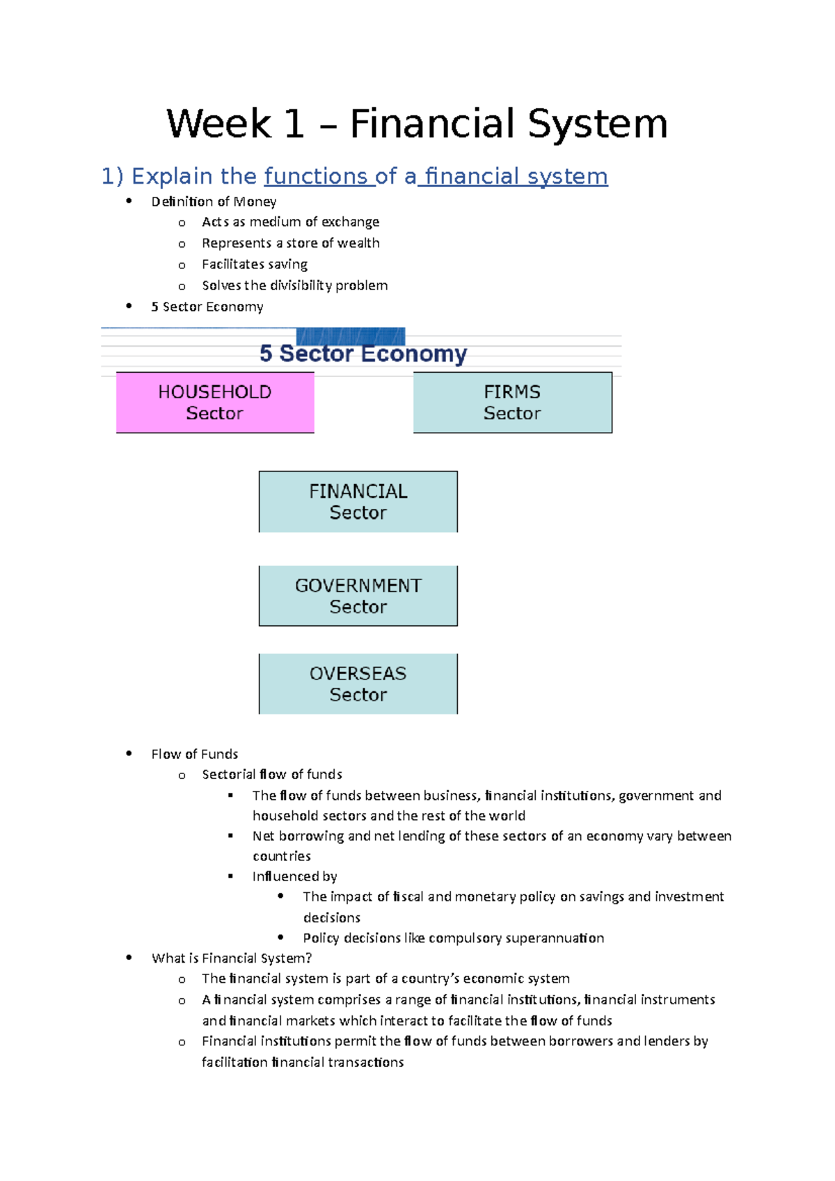 Week 1 - Financial Systems Summaries good notes - Week 1 – Financial ...