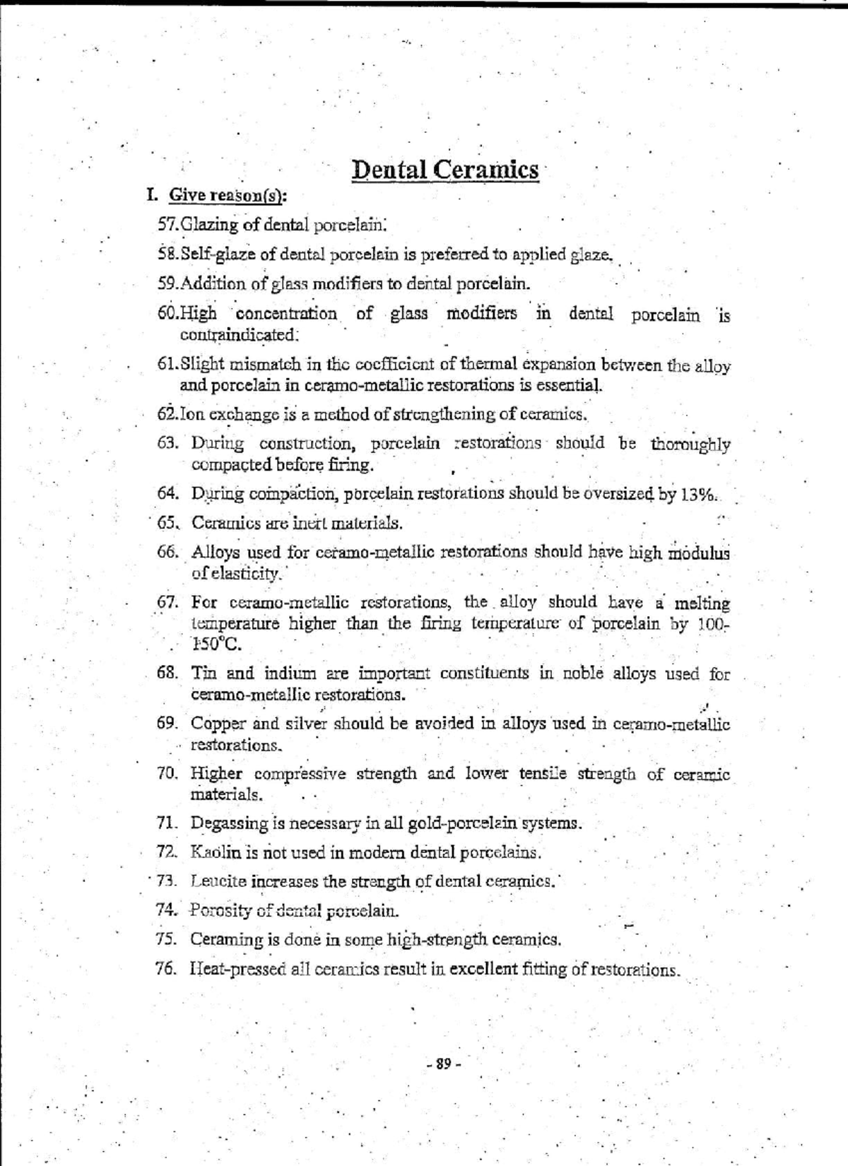 Dental Ceramics (Questions and Answers) Dental Materials II Studocu
