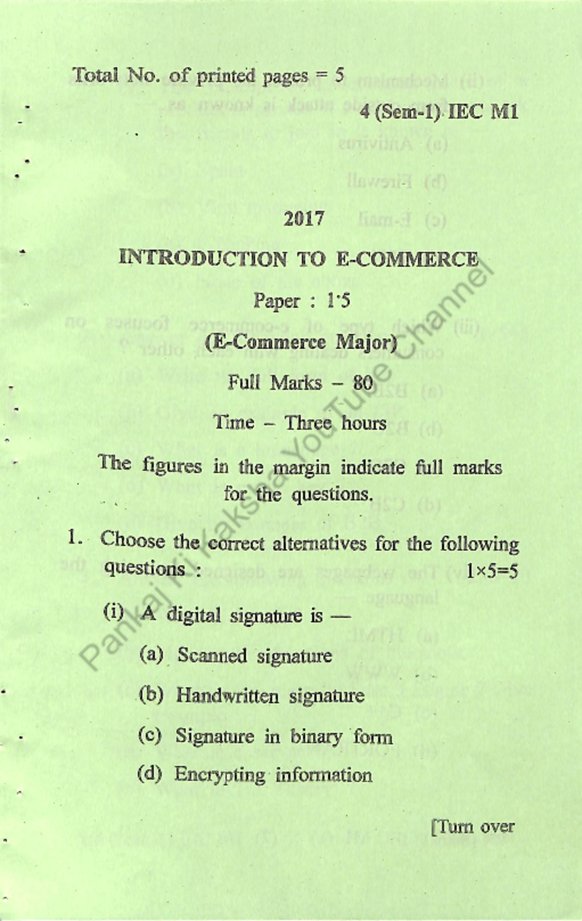 E- Commerce Question Paper(2017 ) - Total No. of printed pages 4 IEC M1 ...
