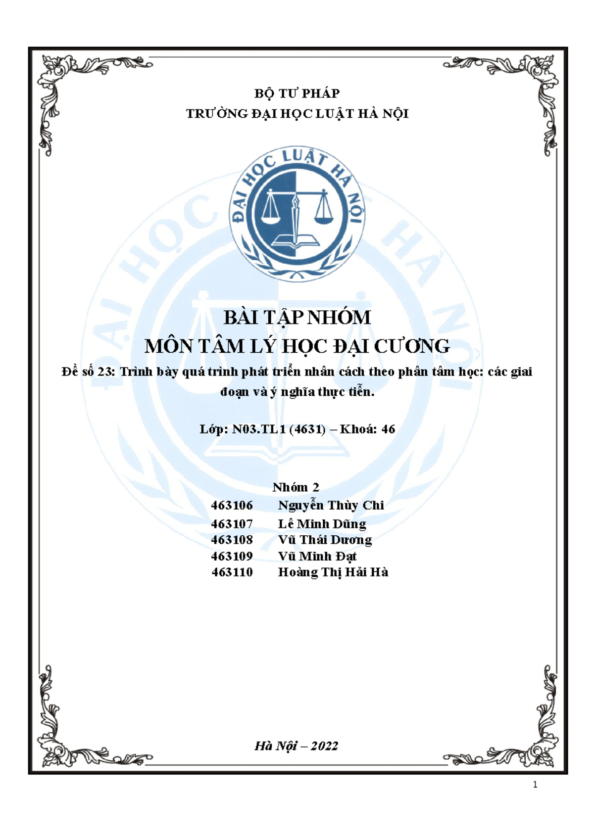 Tlhdc 1 Group Bộ Tư Pháp Trường đại Học Luật Hà Nội Bài Tập Nhóm Môn Tâm Lý Học đại Cương đề Tlhdc 1 Group Bộ Tư Pháp Trường đại Học Luật Hà Nội Bài Tập Nhóm Môn Tâm Lý Học đại Cương đề