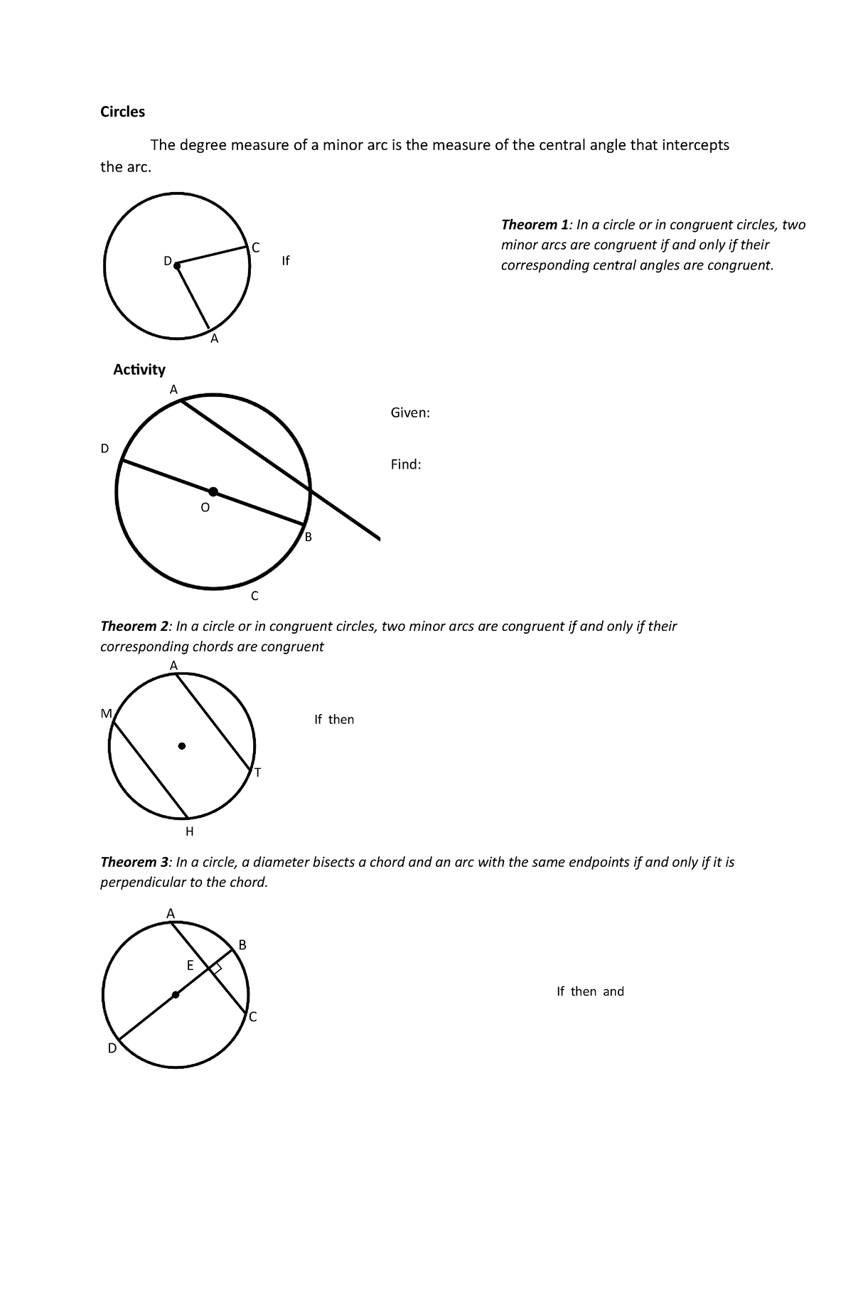 Circles reviewer junior high school - Circles The degree measure of a ...