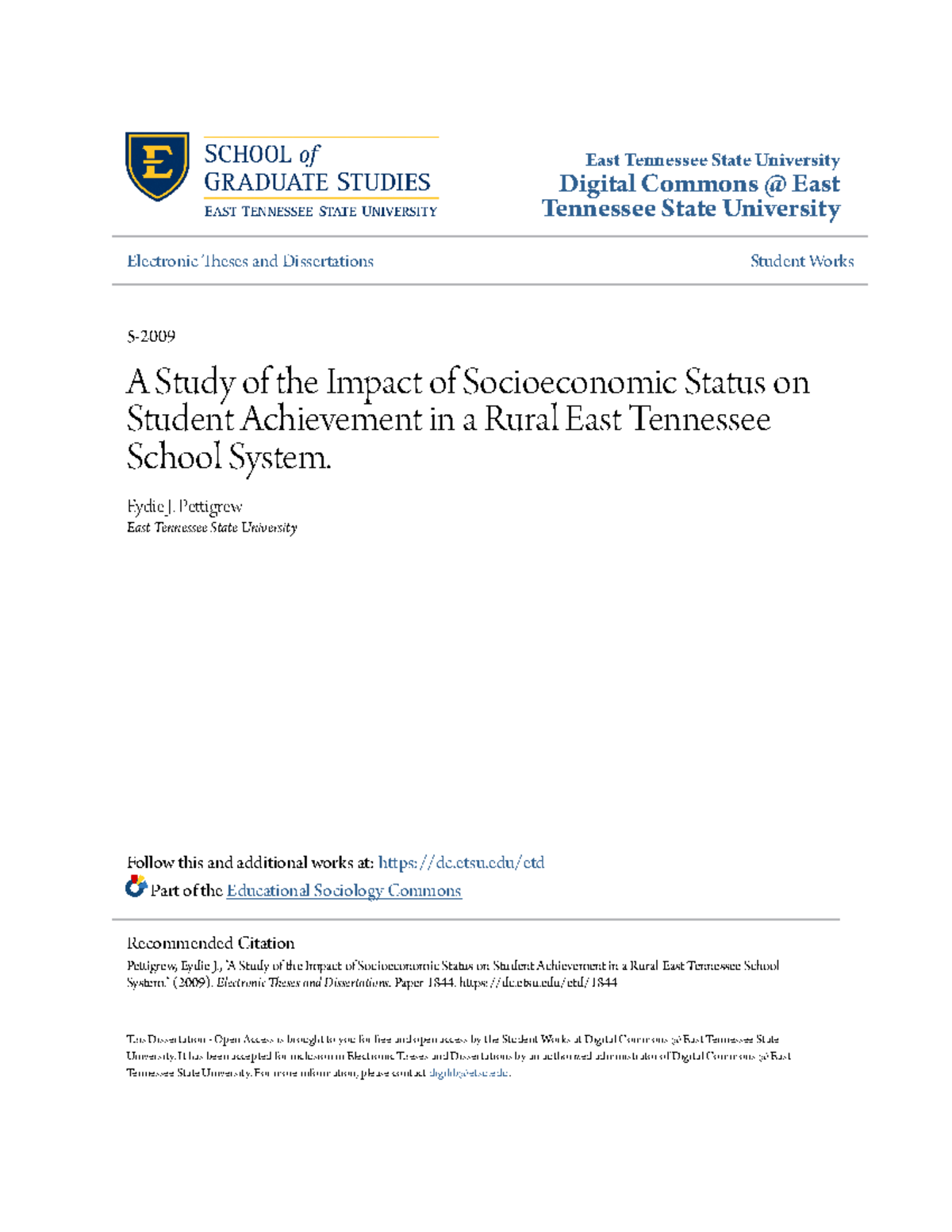 A Study of the Impact of Socioeconomic Status on Student Achievem ...