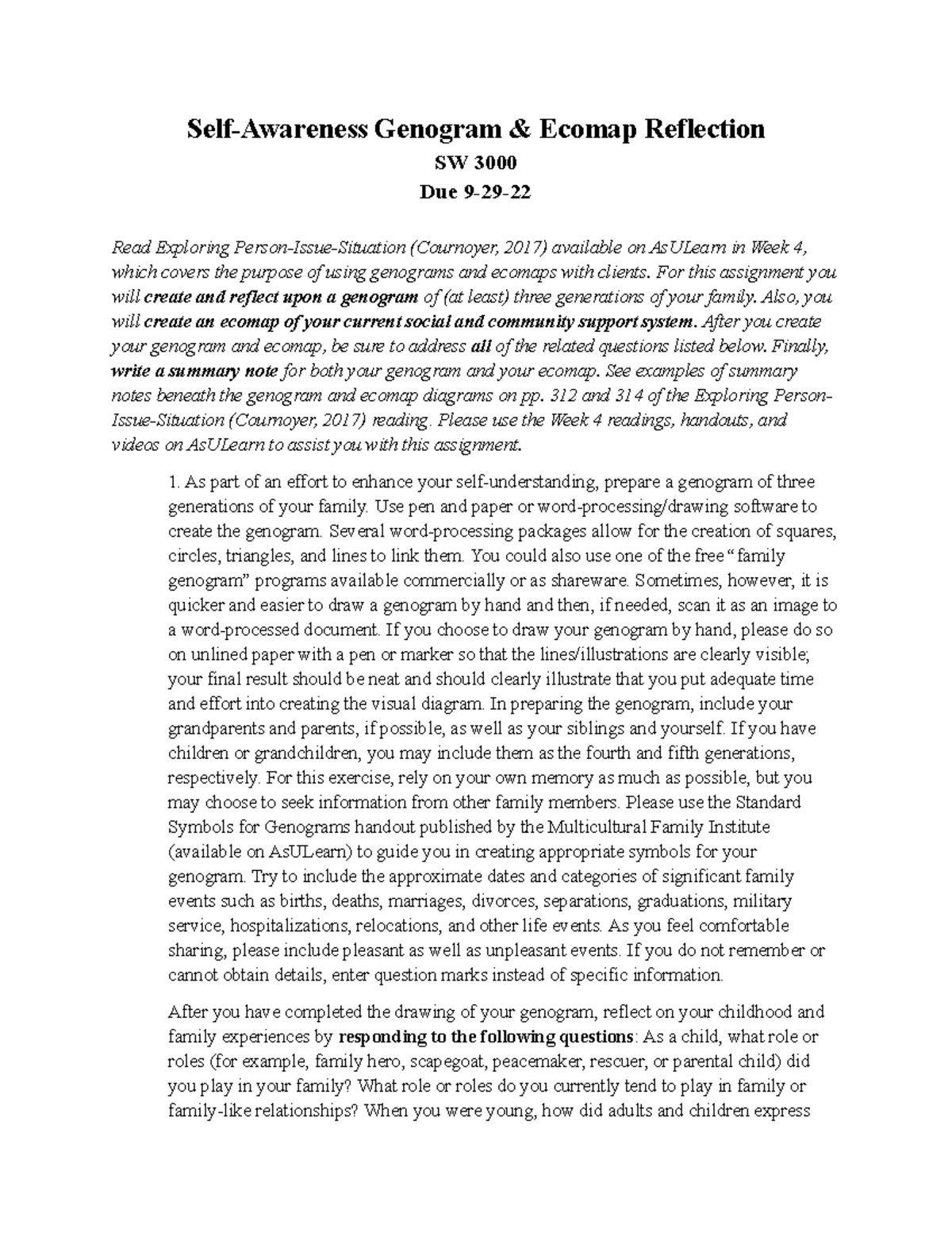 Copy Of Instructions For Self Awareness Homework Exercise Self