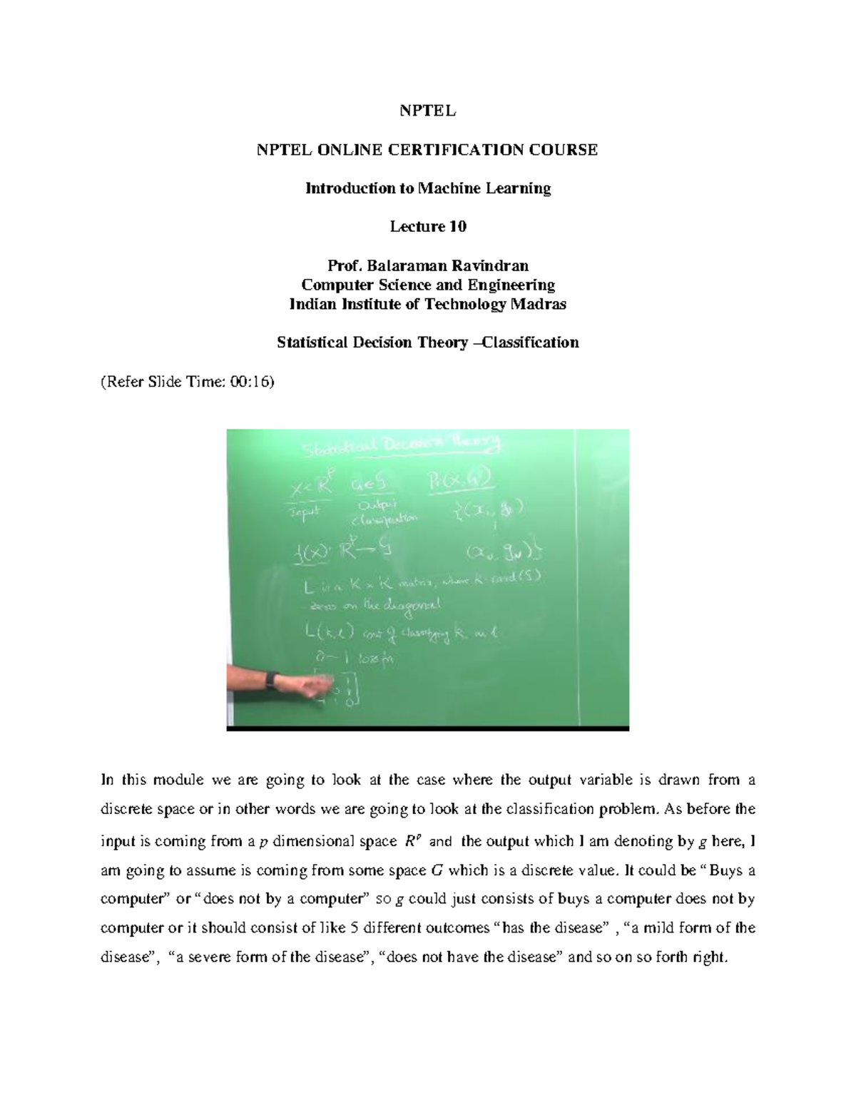 Lec10 - Machine Learning - NPTEL NPTEL ONLINE CERTIFICATION COURSE ...