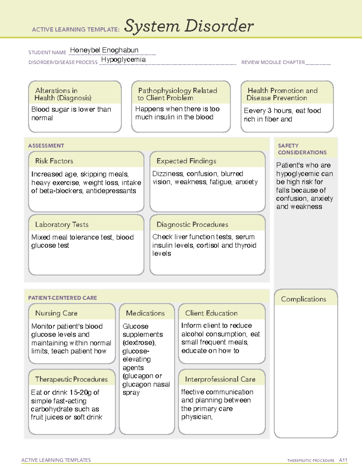 Hypoglycemia - ati - ACTIVE LEARNING TEMPLATES THERAPEUTIC PROCEDURE A ...