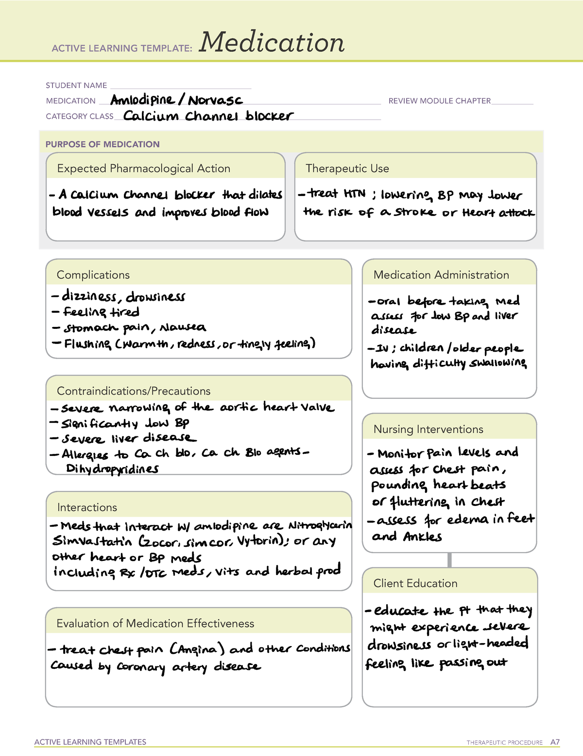 Amlodipine Pharmacology Medication Templates PHARM 2 ACC Studocu