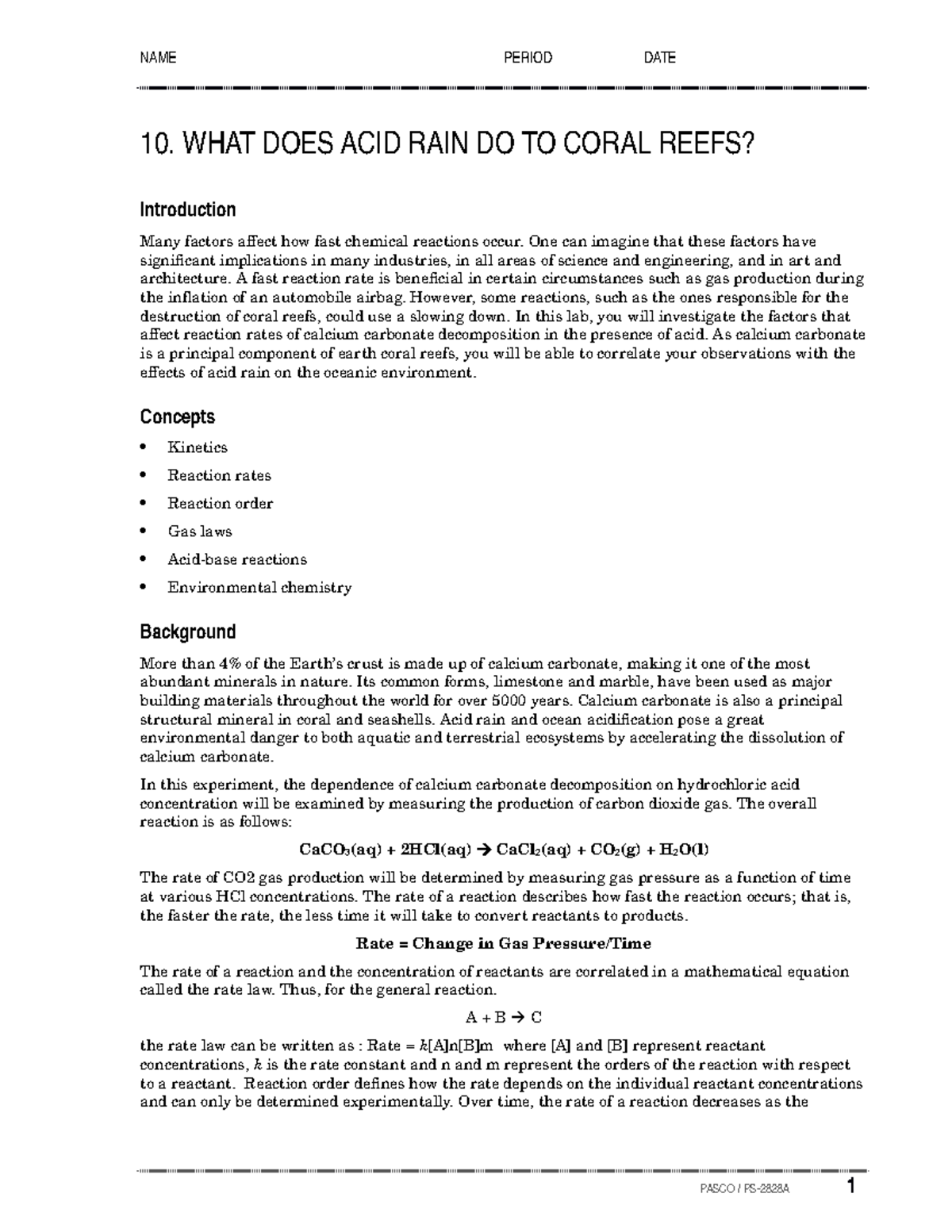 10 ACI What Does Acid Rain Do S NAME PERIOD DATE 10. WHAT DOES ACID RAIN DO TO CORAL REEFS