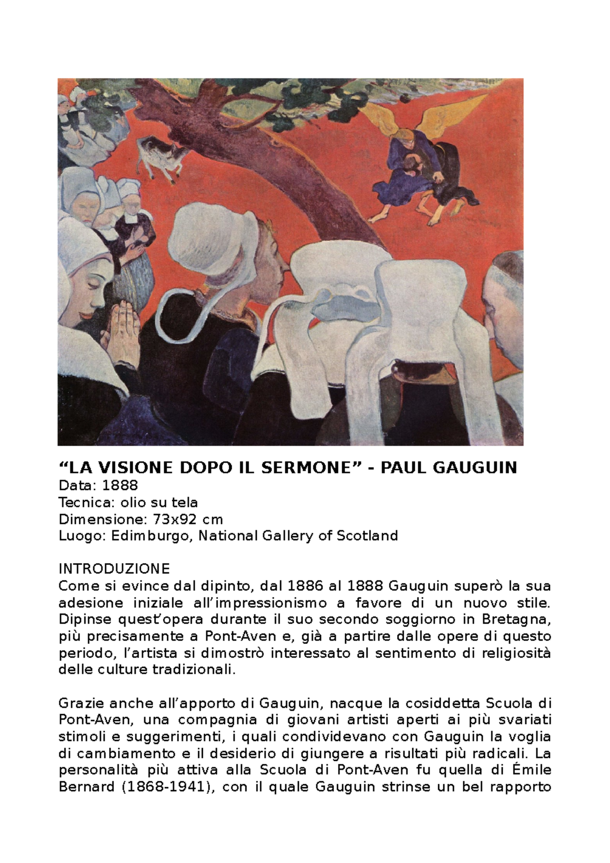 La visione dopo il sermone - Gauguin-1 - “LA VISIONE DOPO IL SERMONE ...