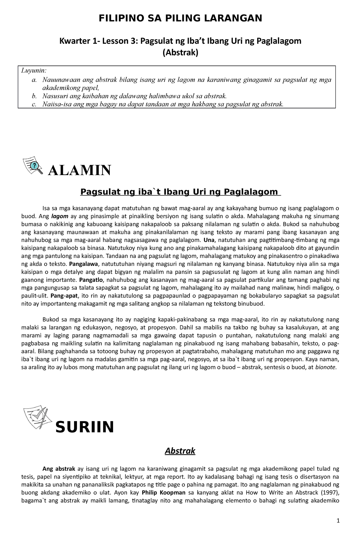 Lesson 3 Filipino Sa Piling Larangan Filipino Sa Piling Larangan Kwarter 1 Lesson 3 Pagsulat 1767