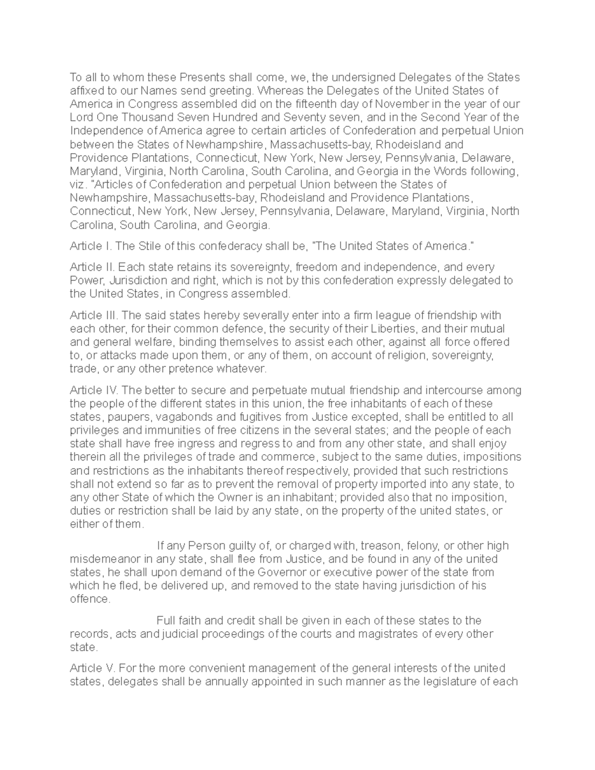Articles of confederation - To all to whom these Presents shall come ...
