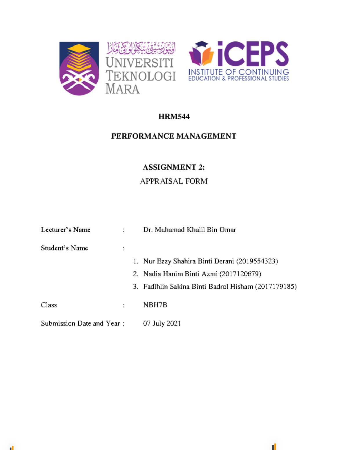 Appraisal Form TM (resubmit) - HRM PERFORMANCE MANAGEMENT ASSIGNMENT 2 ...