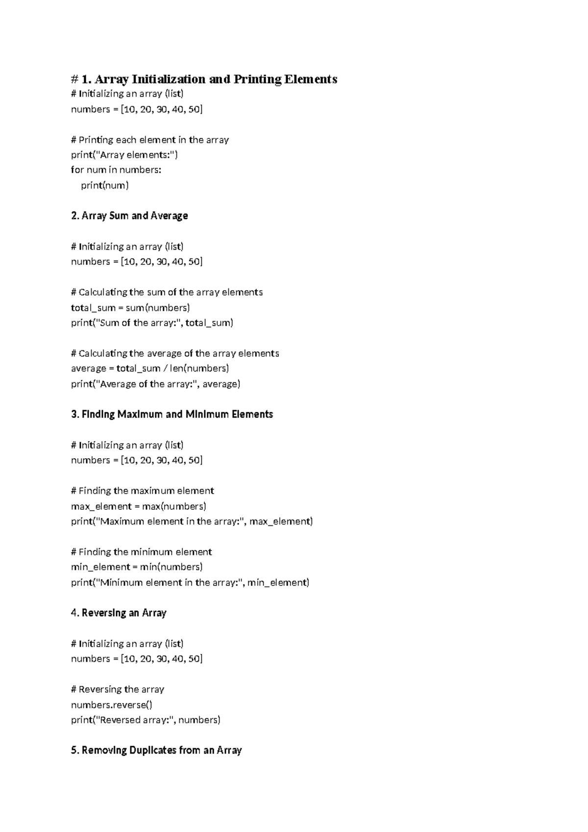 6. Programs Using Array - # 1. Array Initialization and Printing ...