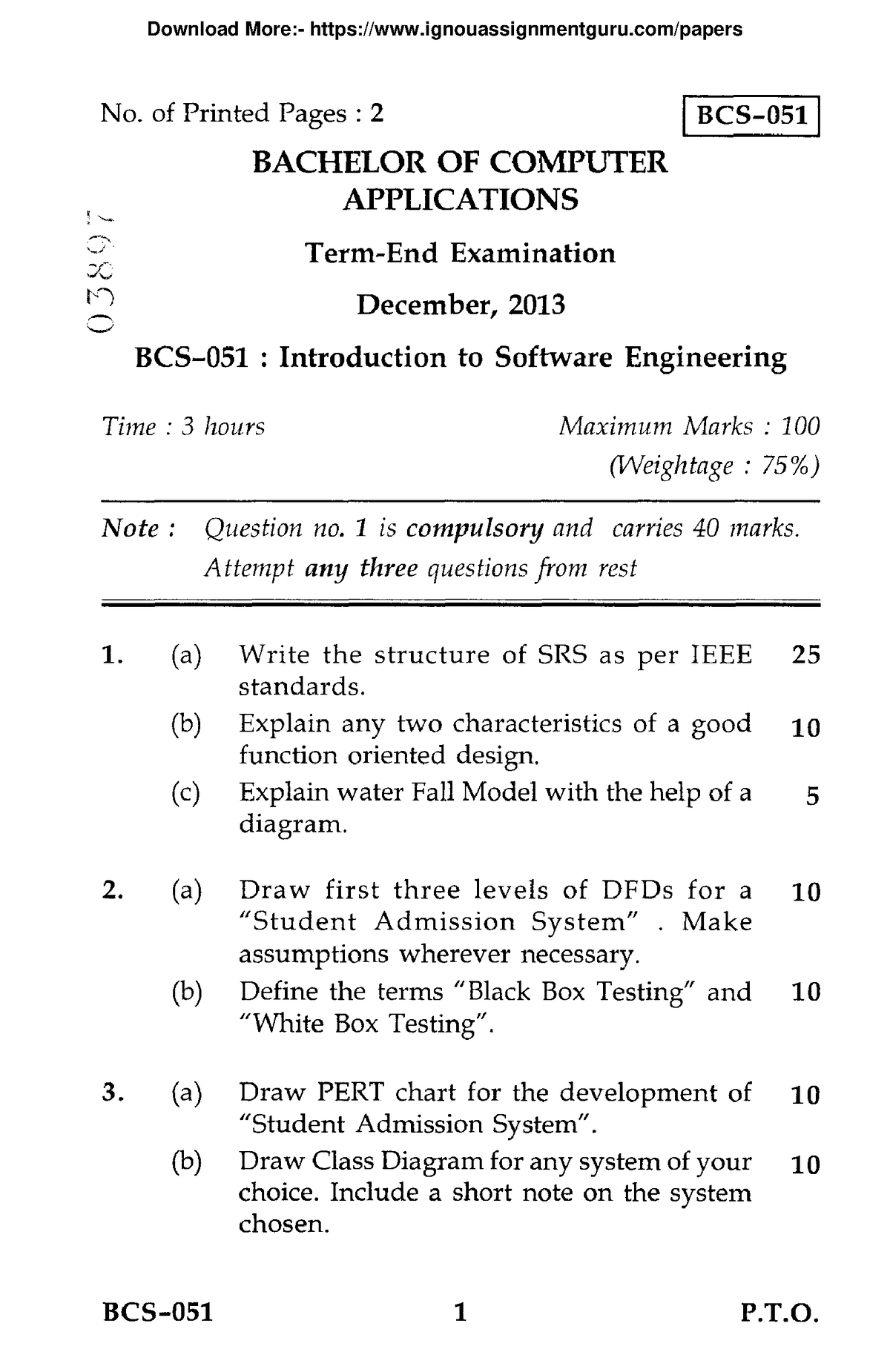 BCS 051 previous year question papers by ignouassignmentguru - No. of ...