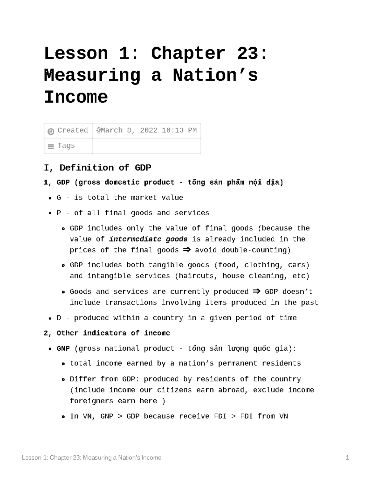 Lesson 1 Chapter 23 Measuring A Nations Income Lesson 1 Chapter 23
