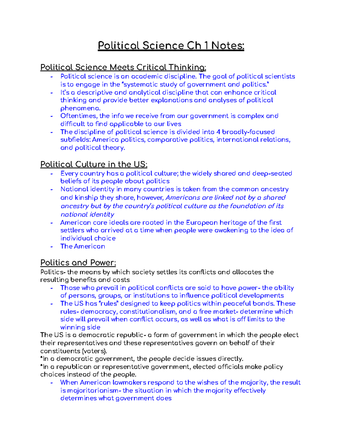 Political Science Ch. 1 Notes - Political Science Ch 1 Notes: Political ...