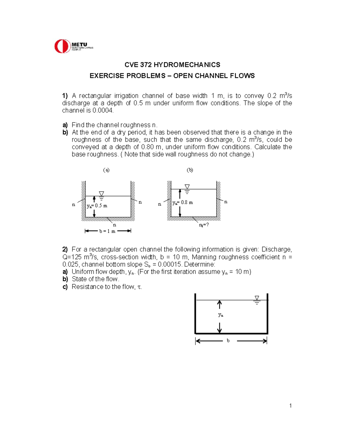 OPEN Channel - sdada - CVE 372 HYDROMECHANICS EXERCISE PROBLEMS – OPEN ...