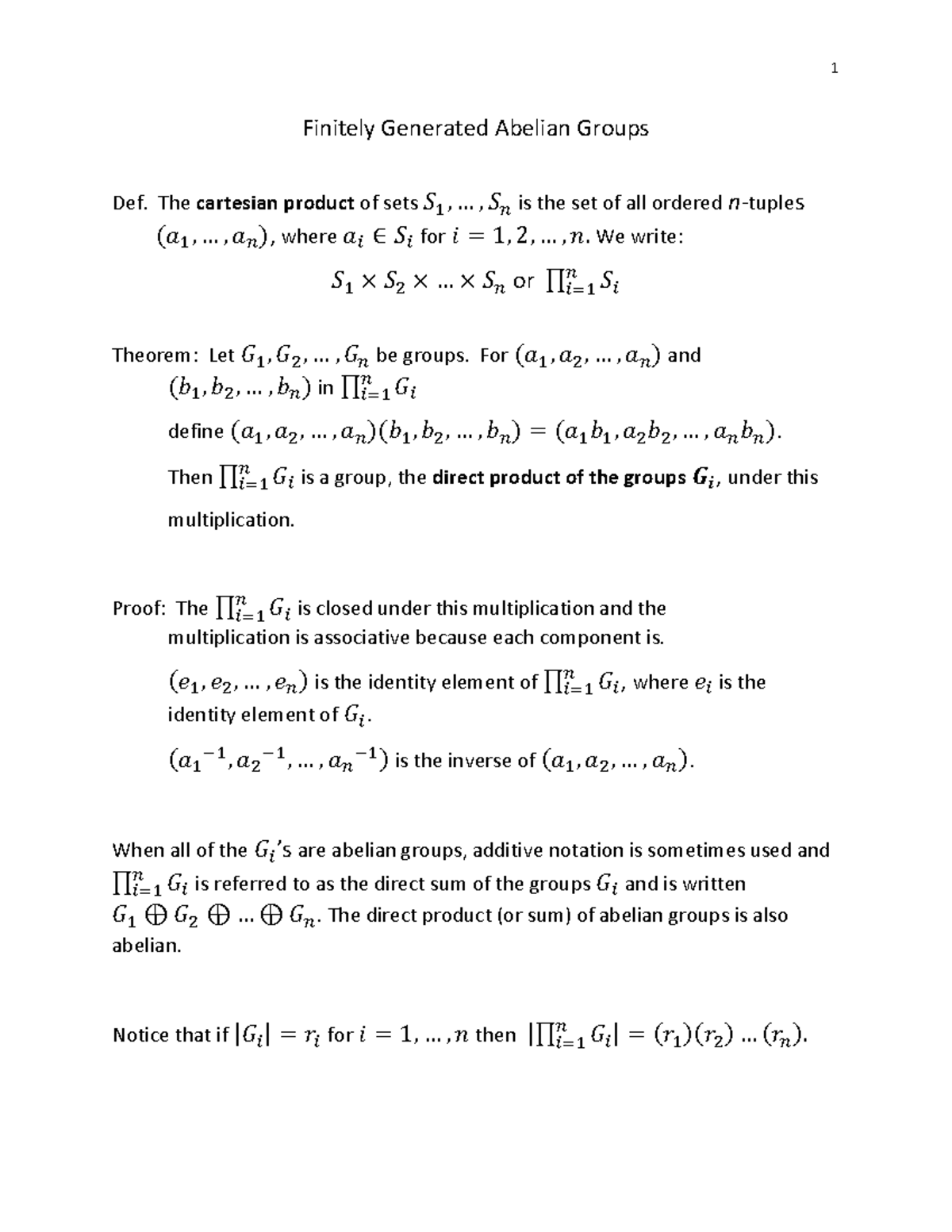 Finitly - Abstract Algebra - Finitely Generated Abelian Groups Def. The ...