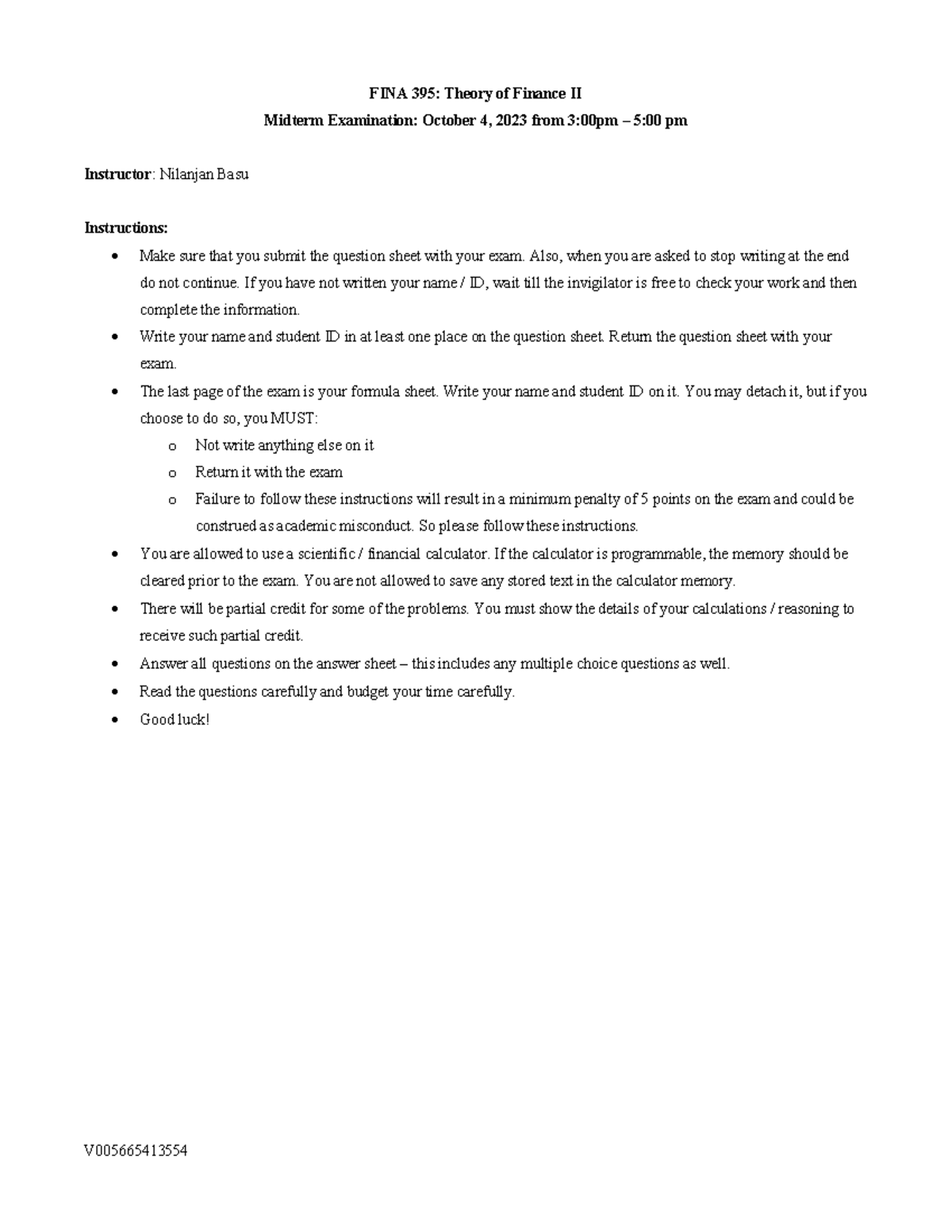 Midterm 1 template FINA395 - V FINA 395: Theory of Finance II Midterm ...