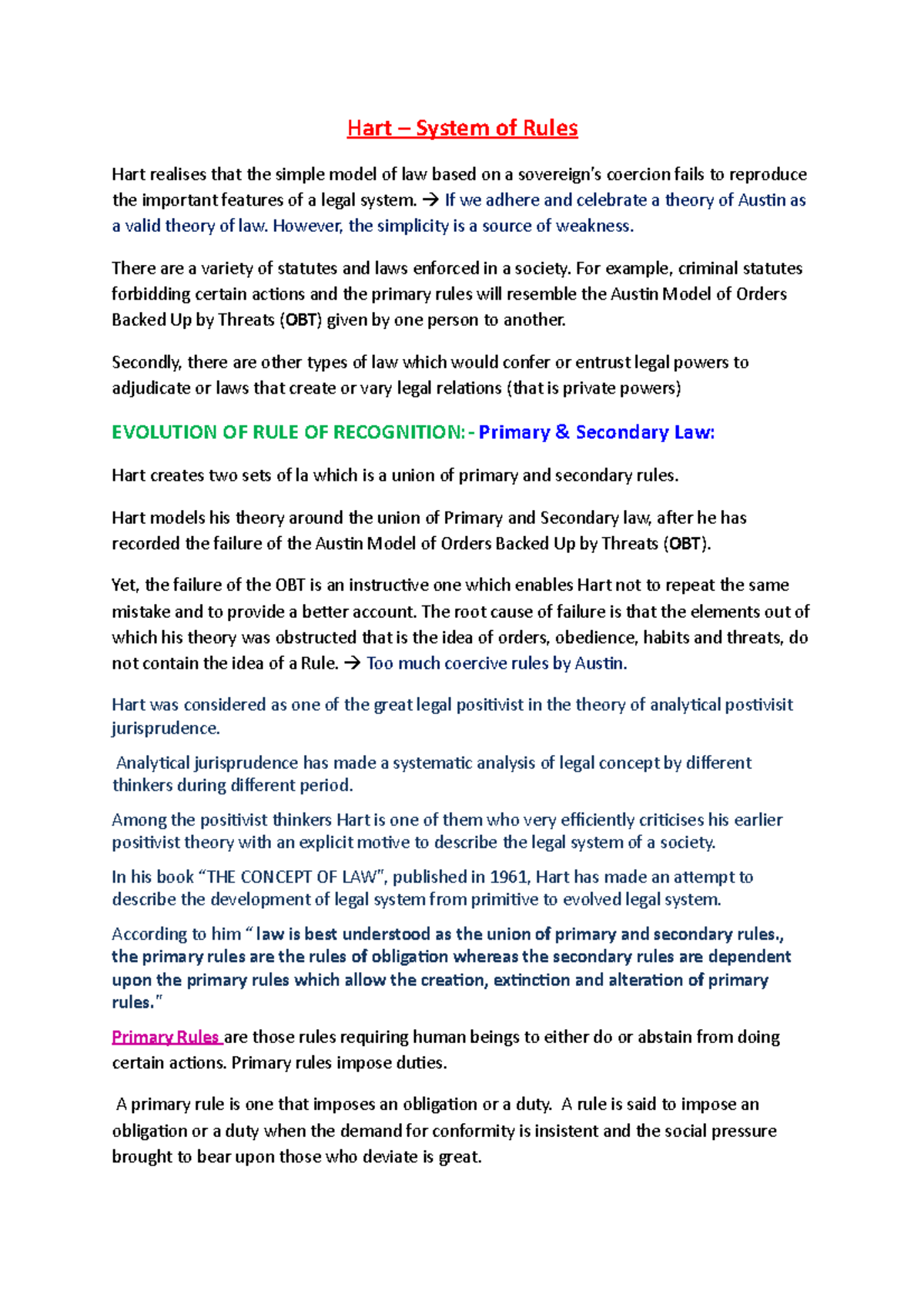 Hart's Rules - Hart – System of Rules Hart realises that the simple ...