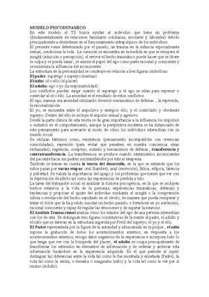 Modelo psicodinámico - MODELO PSICODINAMICO En este modelo el TS busca  ayudar al individuo que tiene - Studocu