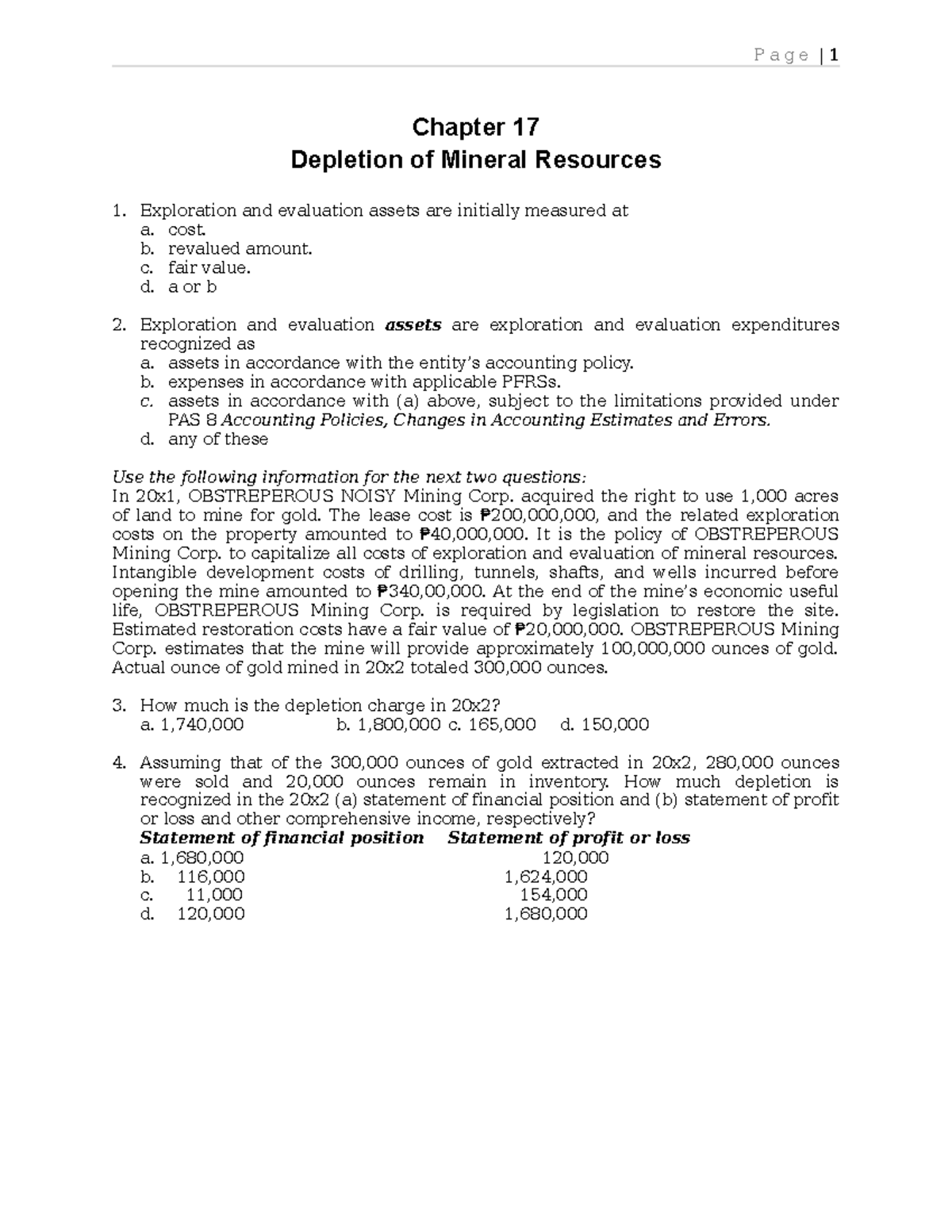 Chapter 17 Depletion OF Mineral Resources P a g e 1 Chapter 17