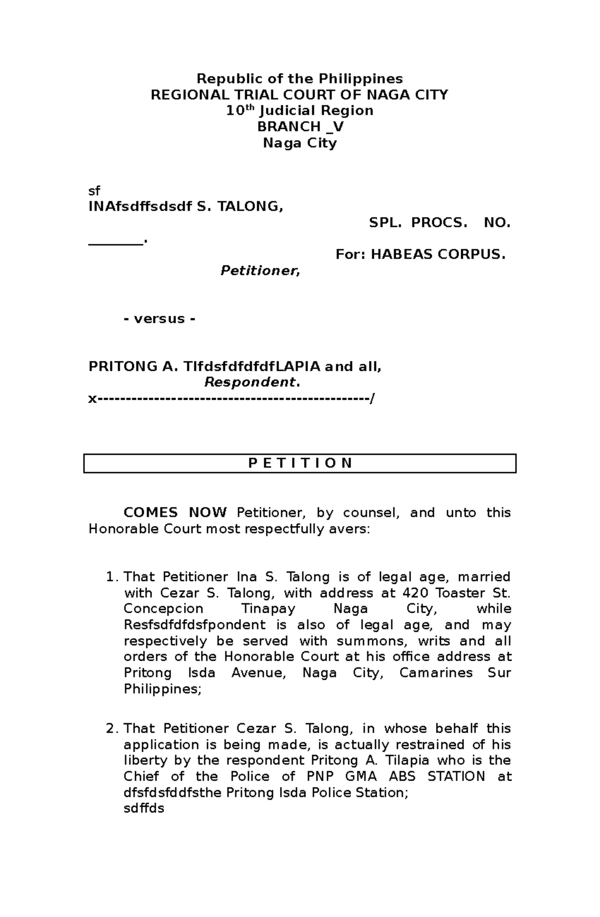 2 - saffsfsafsafsafa - Republic of the Philippines REGIONAL TRIAL COURT ...