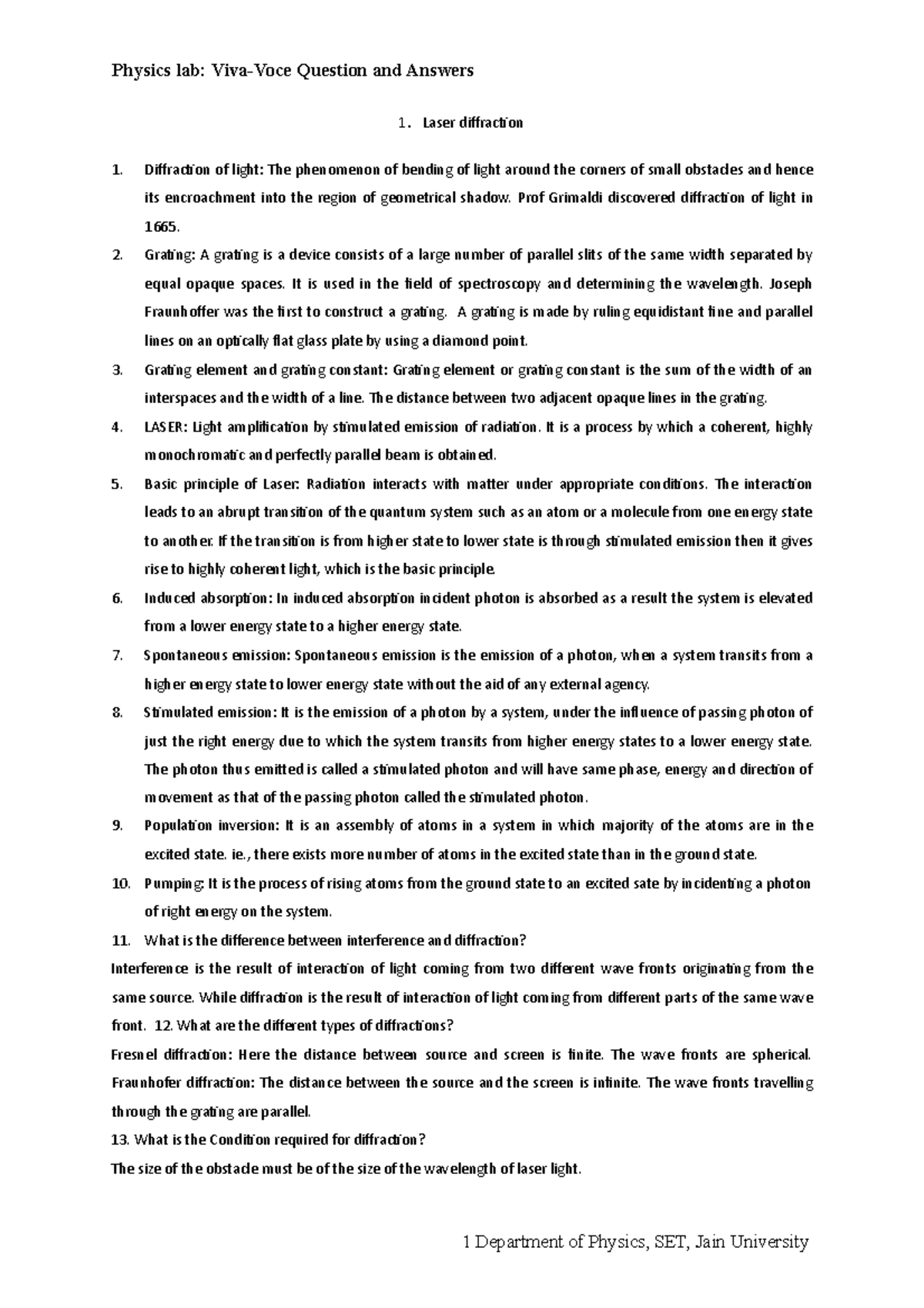 viva questions on diffraction grating experiment