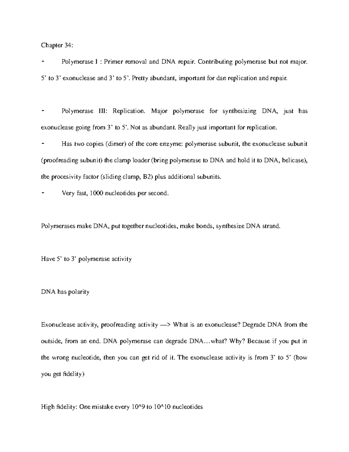 Biochemistry Chapter 34 Chapter 34 ⁃ Polymerase I Primer removal