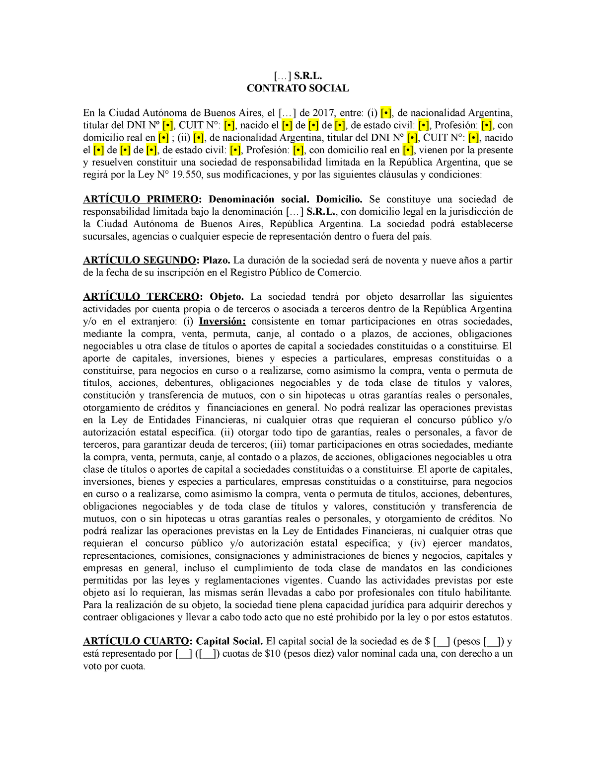 Modelo Contrato Srl Modelo De Contrato Constitutivo De Srl Para Práctica En Sociedades 8584