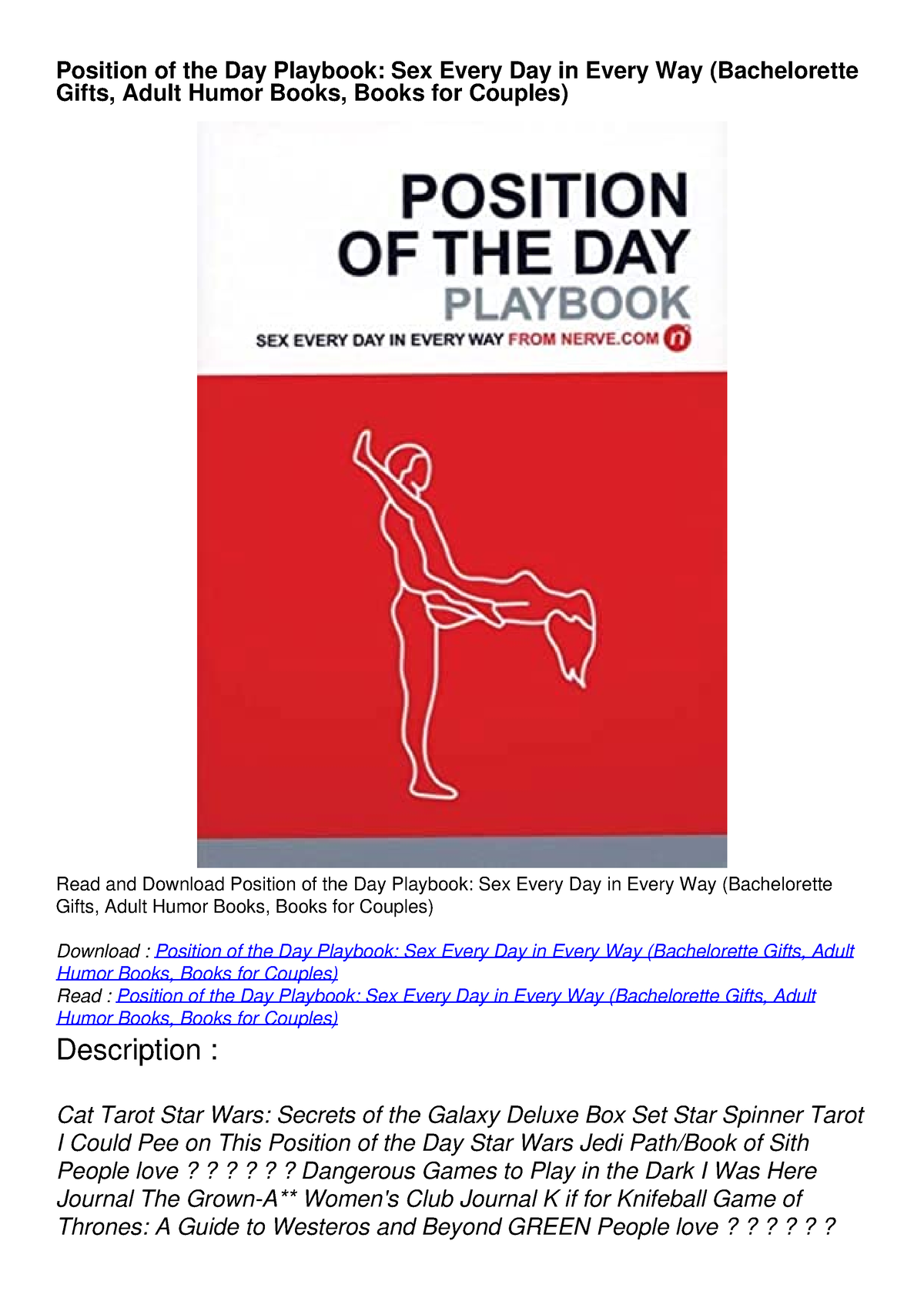 PDF READ Position of the Day Playbook Sex Every Day in Every Way (Bachelorette Gifts, Adult Humor B