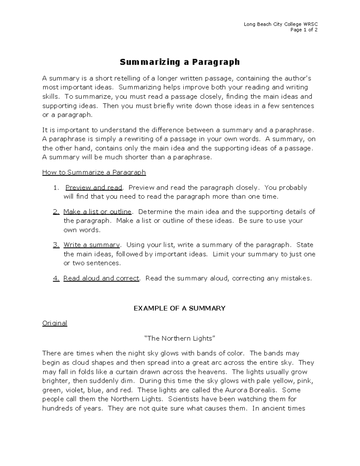 Summarizingparagraph - Long Beach City College WRSC Page 1 of 2 ...