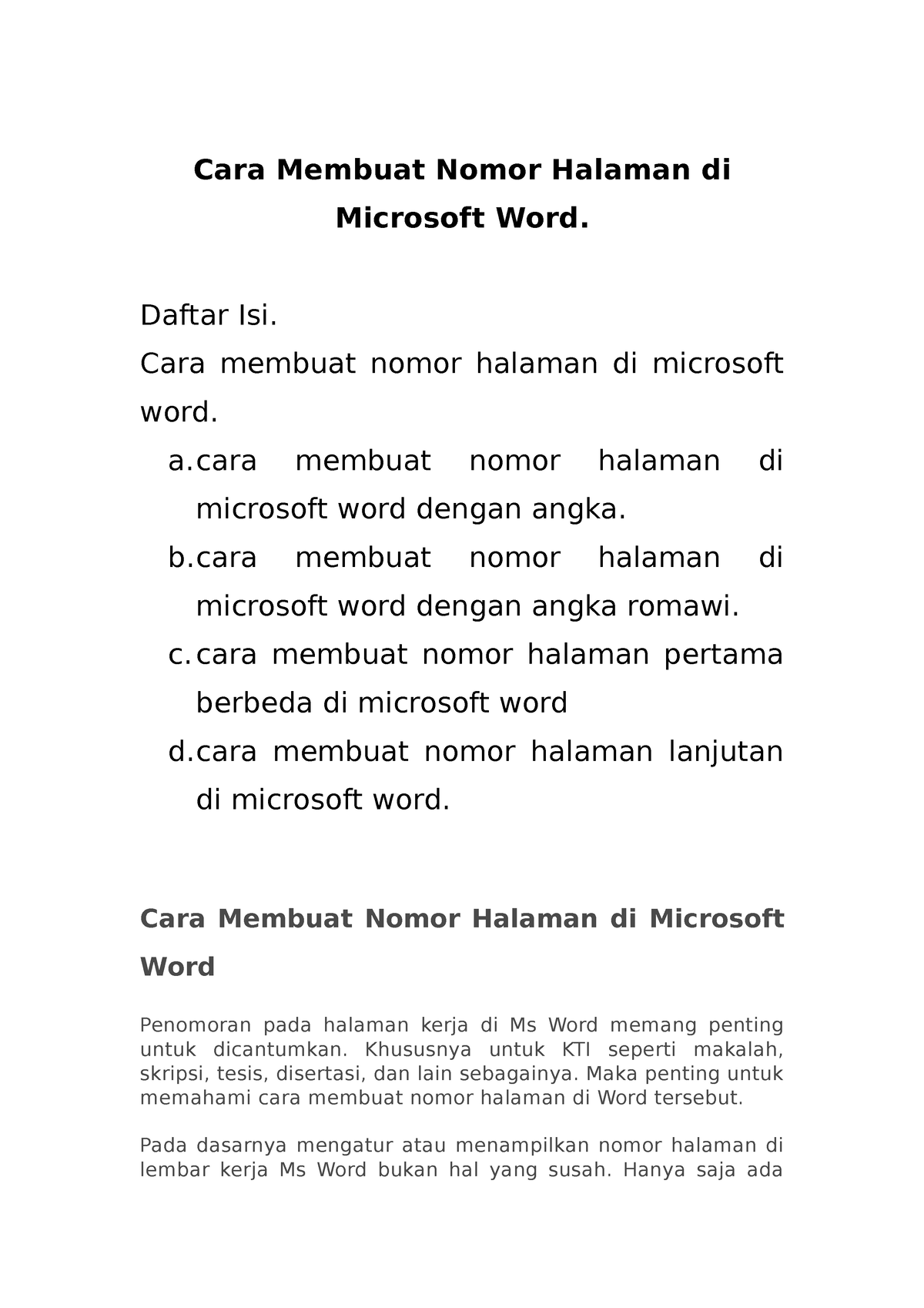 Membuat Penomoran Halaman - Cara Membuat Nomor Halaman Di Microsoft ...