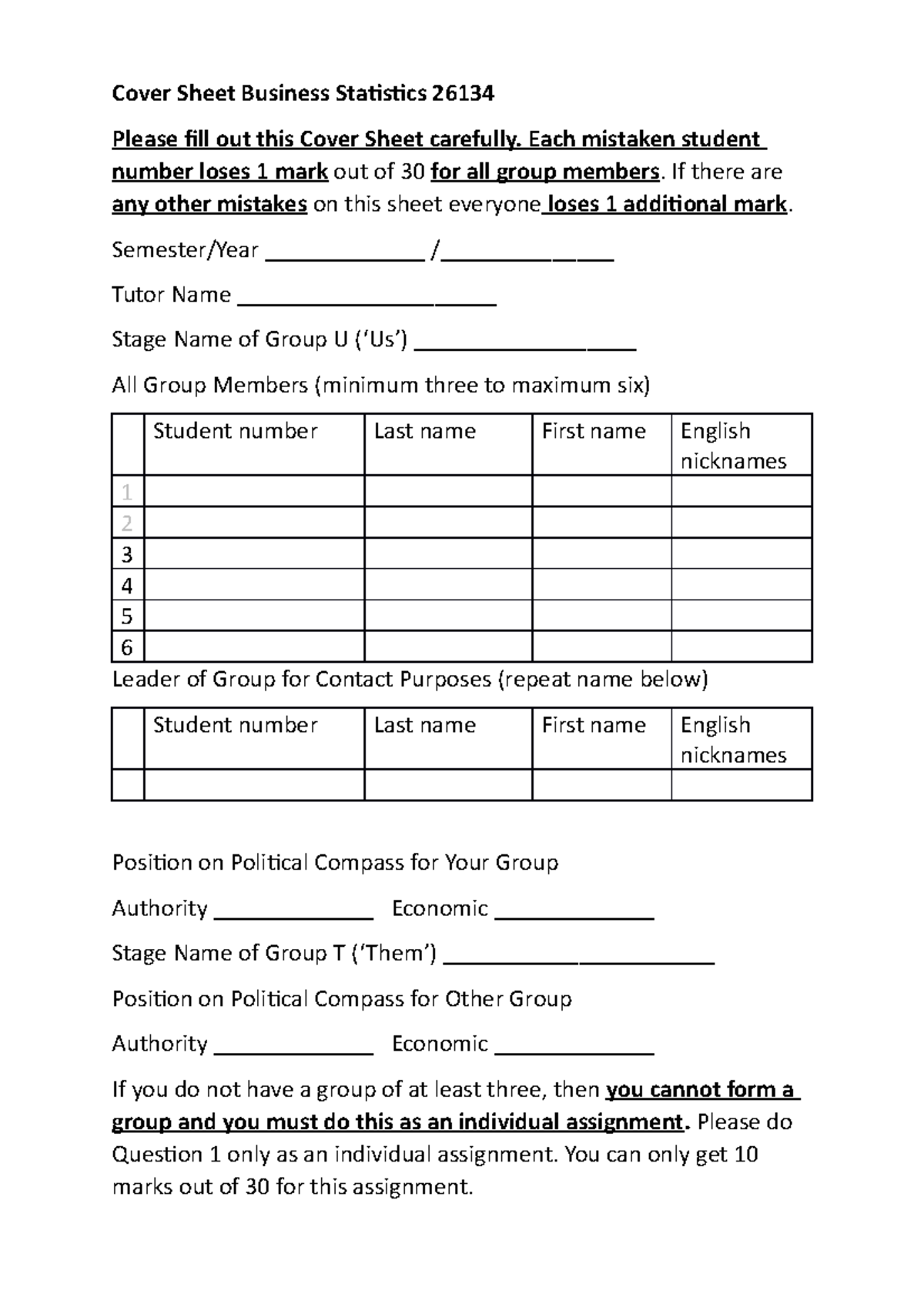 Autumn 2020 Assignment Business Stats - for students - Cover Sheet ...