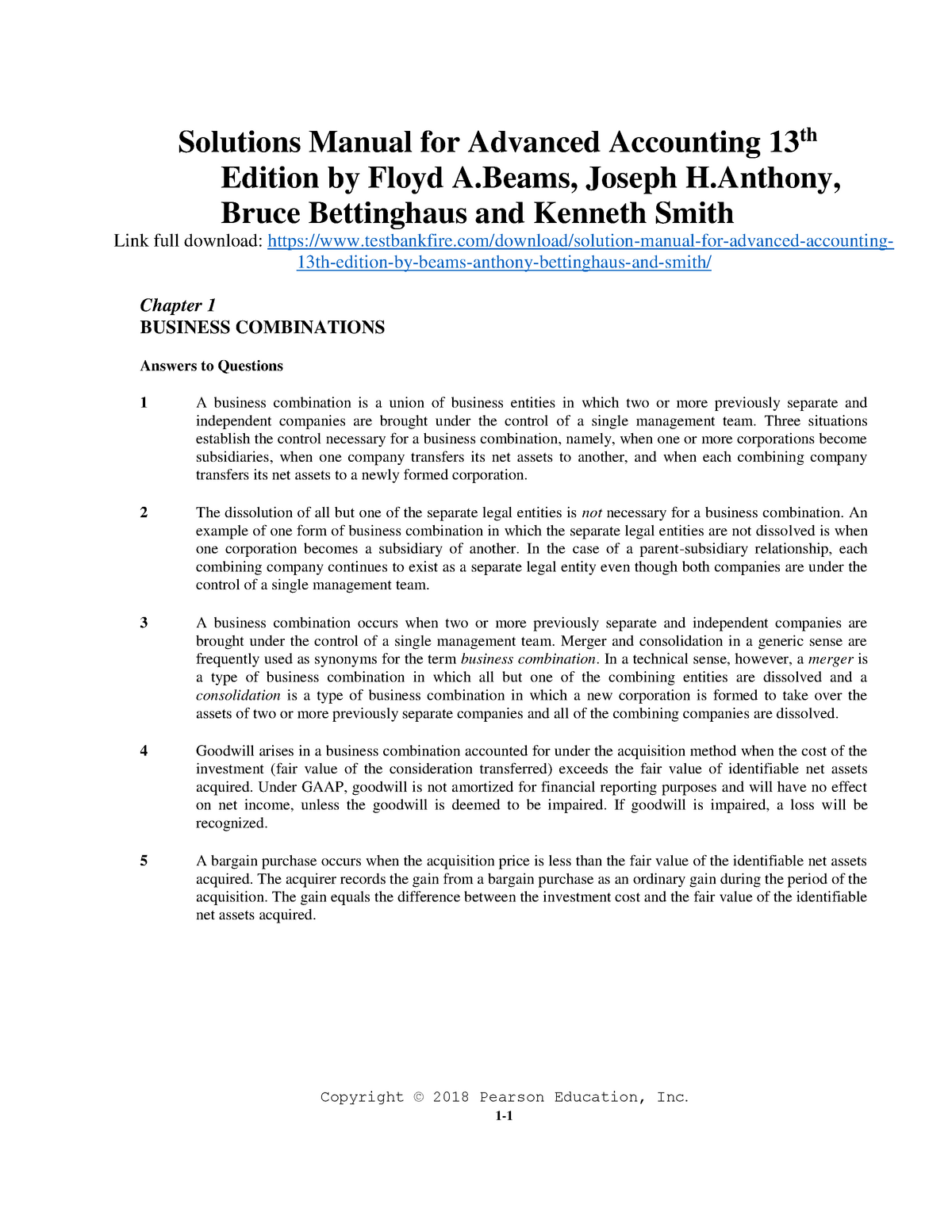 Advanced Accounting 13th Edition By Floyd A Solutions Ch 1 Solutions Manual For Advanced Accounting 13 Th Edition By Floyd Beams Joseph Anthony Bruce Studocu